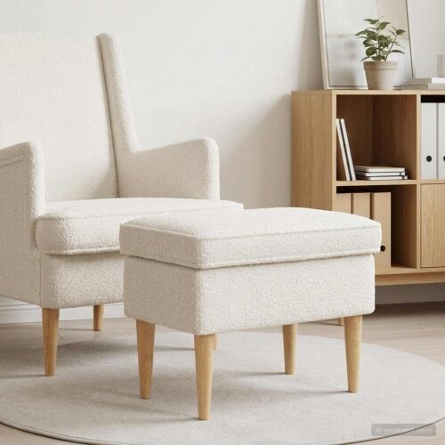 Stolica za noge Krem 55 x 35 x 41 cm Bouclé - Krem Cijena