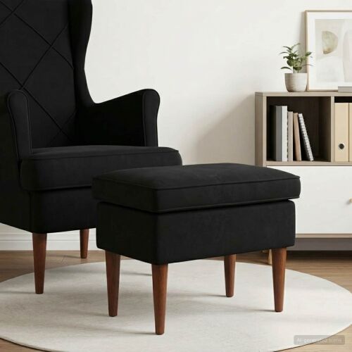 Stolica za noge Crna 55 x 35 x 41 cm Baršun - Crna Cijena