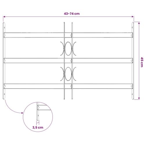 Sigurnosna rešetka za prozore s 3 poprečna okvira 3 kom. - 43-74 cm 3 prečke 3 Cijena