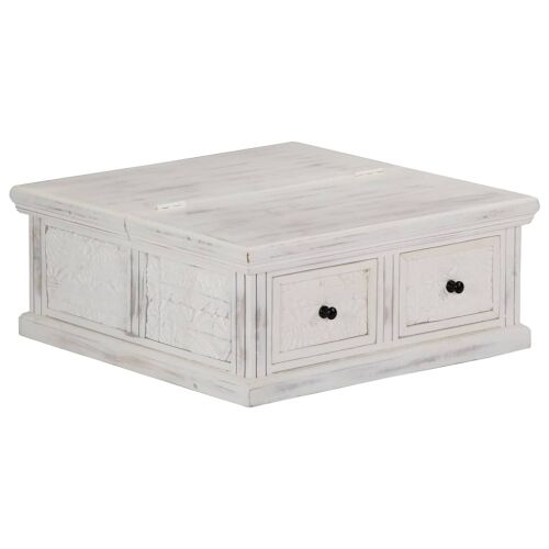 Stolić za kavu bijeli 70 x 70 x 30 cm od masivnog drva manga Cijena