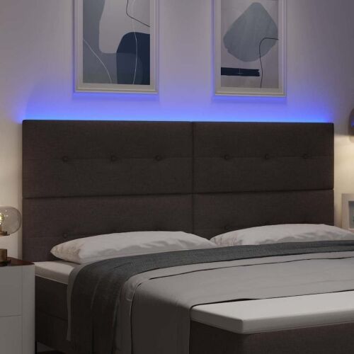 LED glava kreveta s LED trakama Tamno smeđa 200 cm tkanina - Tamno smeđa 200 cm Visoki uzglavlje Cijena