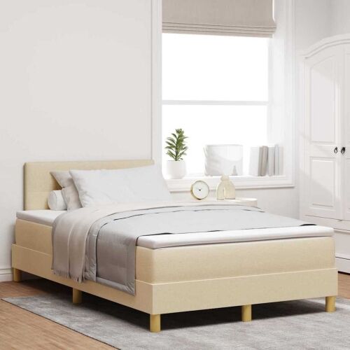 Box spring krevet s jastukom Krema 120 x 200 cm tkanina - Krema 120 x 200 cm Prošiveno gumbima Cijena