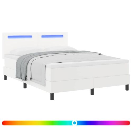 Box spring krevet Bijelo 140 x 190 cm Umjetna koža - Bijelo 140 x 190 cm Jednostavan dizajn s LED Cijena