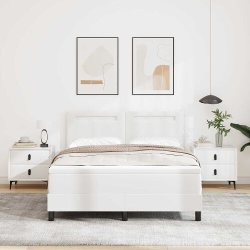 Box spring krevet Bijelo 140 x 190 cm Umjetna koža - Bijelo 140 x 190 cm Jednostavan dizajn s LED Cijena