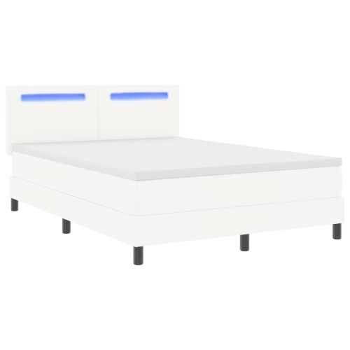 Box spring krevet Bijelo 140 x 190 cm Umjetna koža - Bijelo 140 x 190 cm Jednostavan dizajn s LED Cijena
