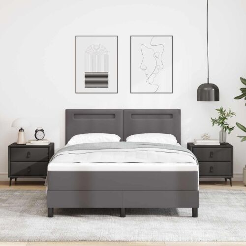 Box spring krevet Siva 140 x 200 cm Umjetna koža - Siva 140 x 200 cm Jednostavan dizajn s LED Cijena