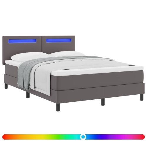 Box spring krevet Siva 140 x 200 cm Umjetna koža - Siva 140 x 200 cm Jednostavan dizajn s LED Cijena