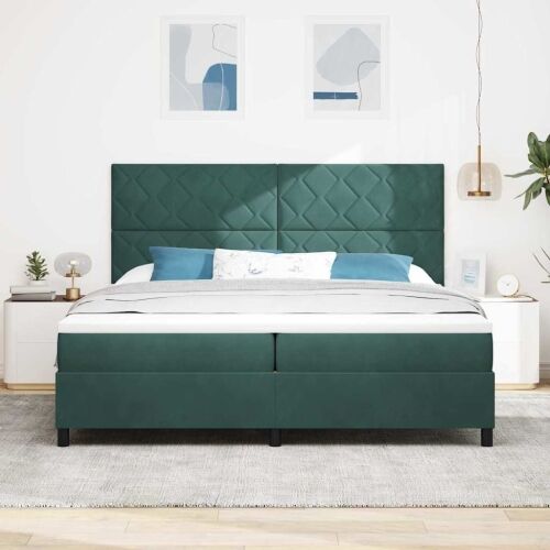 Box spring krevet Tamnozelena 200 x 200 cm Baršun - Tamnozelena 200 x 200 cm Dizajn s rombovima Cijena