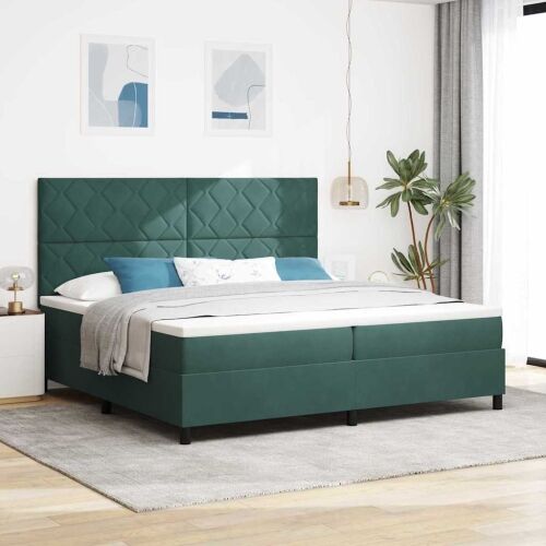 Box spring krevet Tamnozelena 200 x 200 cm Baršun - Tamnozelena 200 x 200 cm Dizajn s rombovima Cijena