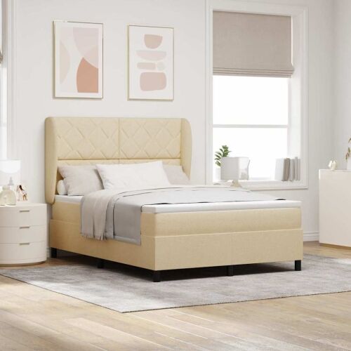 Box spring krevet s uzglavljem Krema 160 x 200 cm tkanina - Krema 160 x 200 cm Dizajn s rombovima Cijena