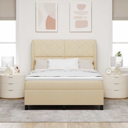 Box spring krevet s uzglavljem Krema 160 x 200 cm tkanina - Krema 160 x 200 cm Dizajn s rombovima Cijena