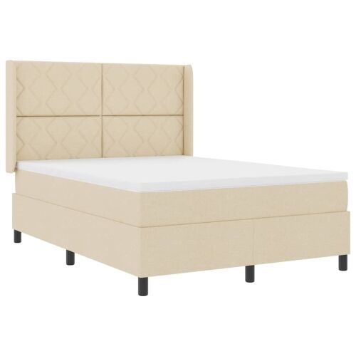 Box spring krevet s jastukom Krema 200 x 160 cm tkanina - Krema 160 x 200 cm Dizajn s rombovima Cijena