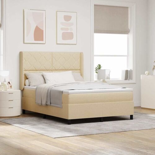 Box spring krevet s jastukom Krema 200 x 160 cm tkanina - Krema 160 x 200 cm Dizajn s rombovima Cijena