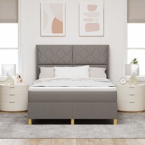 Box spring krevet Sivo-smeđa 140 x 190 cm tkanina - Sivo-smeđa 140 x 190 cm Dizajn s rombovima Cijena