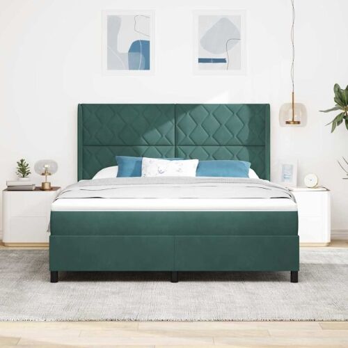 Box spring krevet Tamnozelena 180 x 200 cm Baršun - Tamnozelena 180 x 200 cm Dizajn s rombovima Cijena