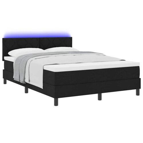 Box spring krevet s LED trakama Crna 140 x 190 cm tkanina - Crna 140 x 190 cm Dizajn s rombovima Cijena