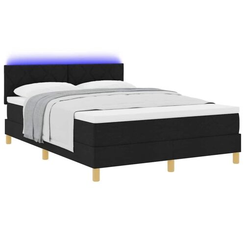 LED Box Spring Krevet s LED trakama Crna 140 x 190 cm tkanina - Crna 140 x 190 cm Dizajn s rombovima Cijena