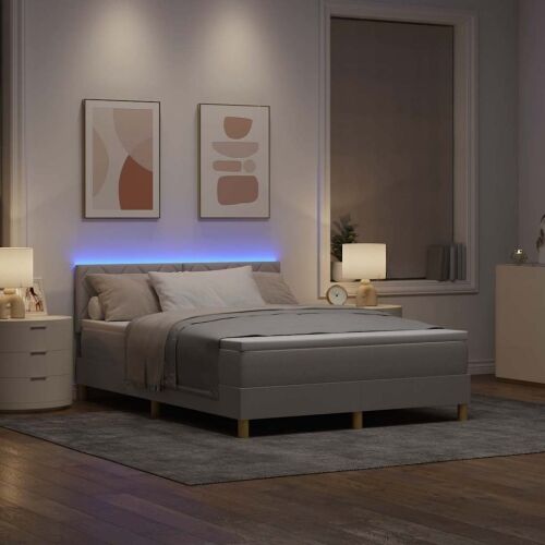 LED Box Spring Krevet Sivo-smeđa 140 x 190 cm tkanina - Sivo-smeđa 140 x 190 cm Dizajn s rombovima Cijena