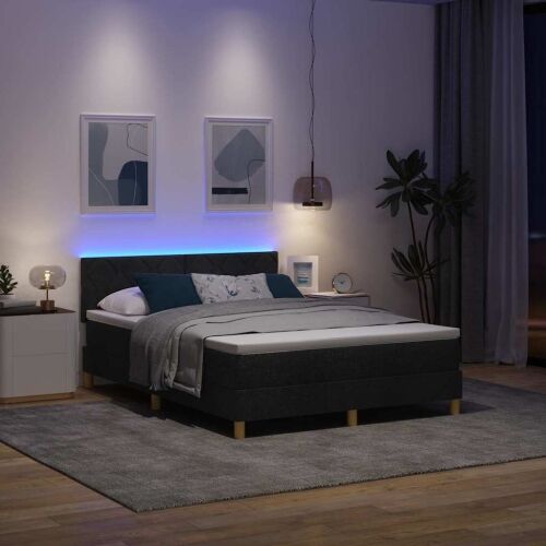 LED Box Spring Krevet s LED trakama Crna 140 x 200 cm tkanina - Crna 140 x 200 cm Dizajn s rombovima Cijena