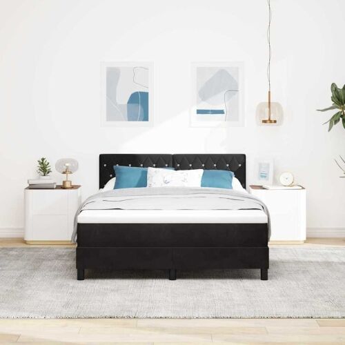 LED Box Spring Krevet s madracem Crna 140 x 190 cm Baršun - Crna 140 x 190 cm Kristal s dugmadima Cijena