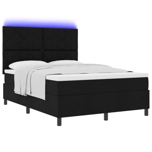 Box spring krevet s LED trakama Crna 140 x 200 cm tkanina - Crna 140 x 200 cm Dizajn s rombovima Cijena