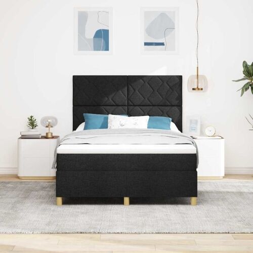 LED Box Spring Krevet s uzglavljem Crna 140 x 190 cm tkanina - Crna 140 x 190 cm Dizajn s rombovima Cijena