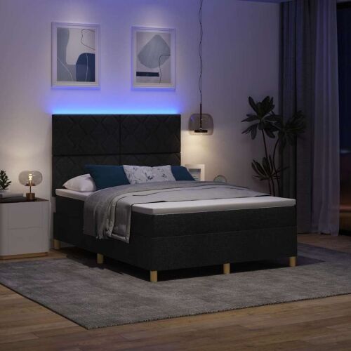 LED Box Spring Krevet s uzglavljem Crna 140 x 190 cm tkanina - Crna 140 x 190 cm Dizajn s rombovima Cijena