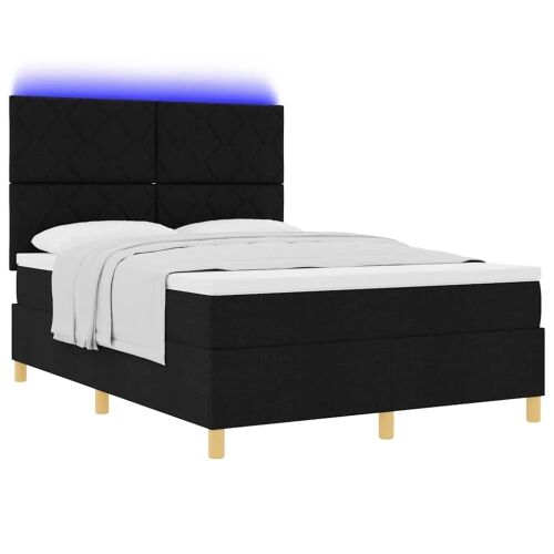 LED Box Spring Krevet s uzglavljem Crna 140 x 190 cm tkanina - Crna 140 x 190 cm Dizajn s rombovima Cijena