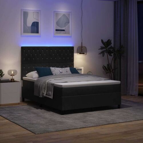 LED Box Spring Krevet s madracem Crna 140 x 200 cm Baršun - Crna 140 x 200 cm Kristal s dugmadima Cijena