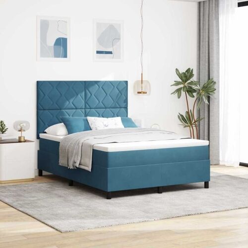 LED Box Spring Krevet Tamno plava 140 x 190 cm Baršun - Tamno plava 140 x 190 cm Dizajn s rombovima Cijena