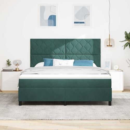 LED Box Spring Krevet Tamnozelena 180 x 200 cm Baršun - Tamnozelena 180 x 200 cm Dizajn s rombovima Cijena