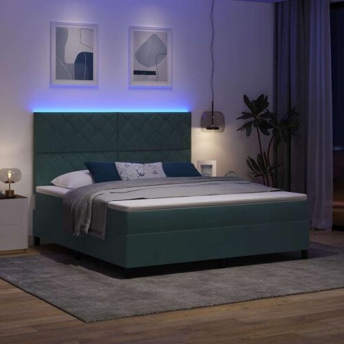 LED Box Spring Krevet Tamnozelena 180 x 200 cm Baršun - Tamnozelena 180 x 200 cm Dizajn s rombovima Cijena