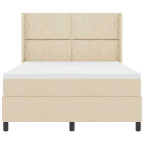 LED Box Spring Krevet s uzglavljem Krema 160 x 200 cm tkanina - Krema 160 x 200 cm Dizajn s rombovima Cijena