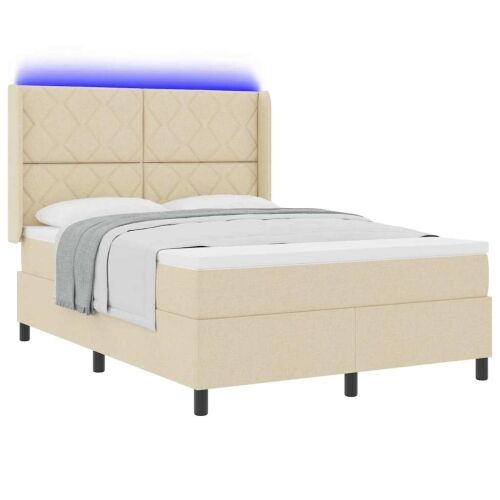 LED Box Spring Krevet s uzglavljem Krema 160 x 200 cm tkanina - Krema 160 x 200 cm Dizajn s rombovima Cijena
