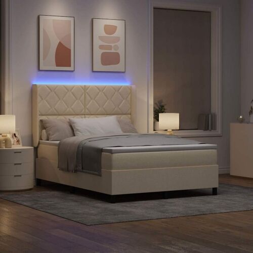 LED Box Spring Krevet s uzglavljem Krema 160 x 200 cm tkanina - Krema 160 x 200 cm Dizajn s rombovima Cijena