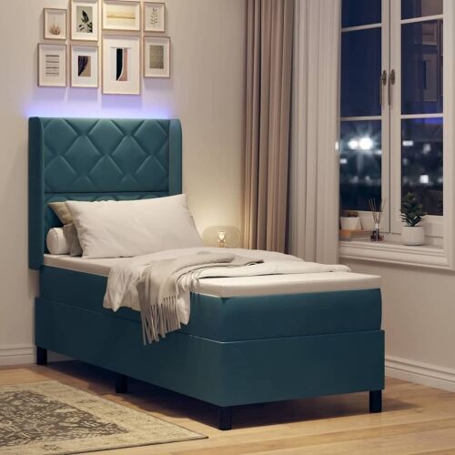 Box spring krevet s LED trakama Plava 80 x 200 cm Baršun - Tamno plava 80 x 200 cm Dizajn s rombovima Cijena