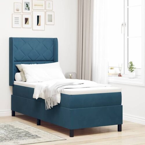 Box spring krevet s LED trakama Plava 80 x 200 cm Baršun - Tamno plava 80 x 200 cm Dizajn s rombovima Cijena