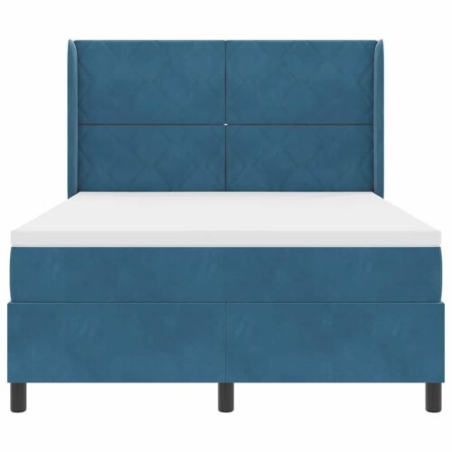 Box spring krevet s LED trakama Plava 140 x 190 cm Baršun - Tamno plava 140 x 190 cm Dizajn s rombovima Cijena