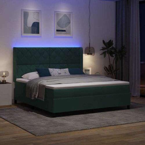 Box spring krevet Tamnozelena 180 x 200 cm Baršun - Tamnozelena 180 x 200 cm Dizajn s rombovima Cijena
