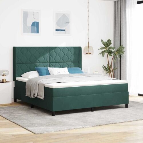 Box spring krevet Tamnozelena 180 x 200 cm Baršun - Tamnozelena 180 x 200 cm Dizajn s rombovima Cijena