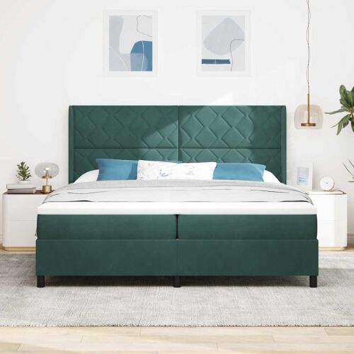 Box spring krevet Tamnozelena 200 x 200 cm Baršun - Tamnozelena 200 x 200 cm Dizajn s rombovima Cijena