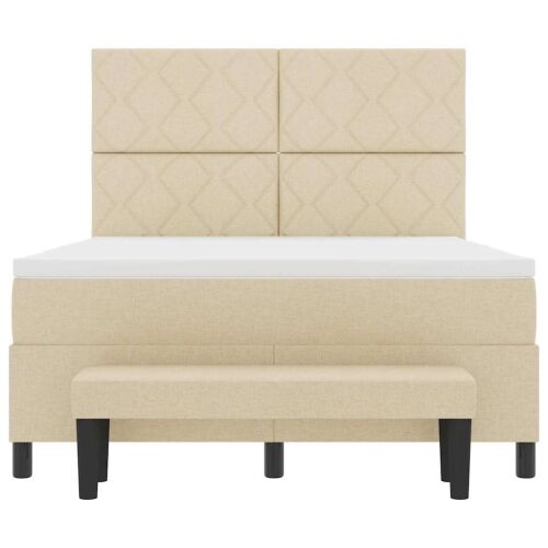 Box spring krevet s uzglavljem Krema 160 x 200 cm tkanina - Krema 160 x 200 cm Dizajn s rombovima Cijena