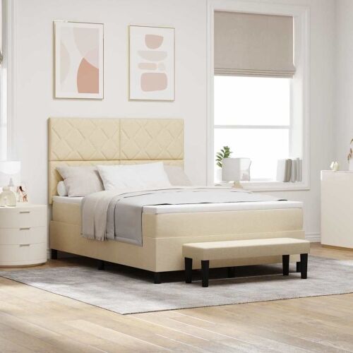 Box spring krevet s uzglavljem Krema 160 x 200 cm tkanina - Krema 160 x 200 cm Dizajn s rombovima Cijena