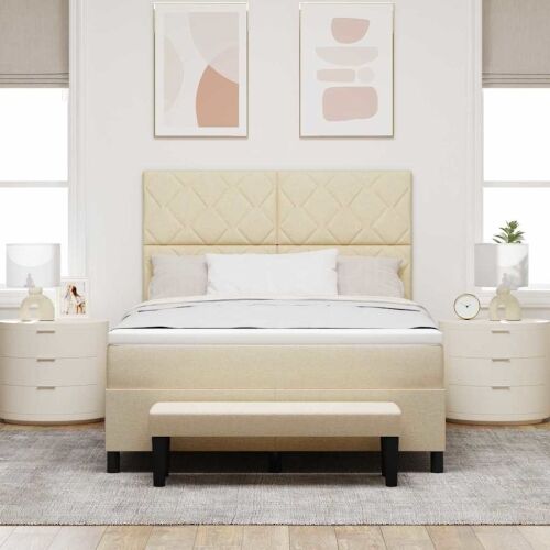 Box spring krevet s uzglavljem Krema 160 x 200 cm tkanina - Krema 160 x 200 cm Dizajn s rombovima Cijena