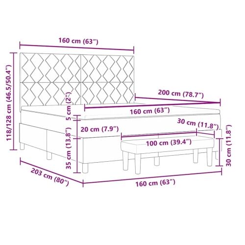 Box spring krevet s uzglavljem Krema 160 x 200 cm tkanina - Krema 160 x 200 cm Dizajn s rombovima Cijena
