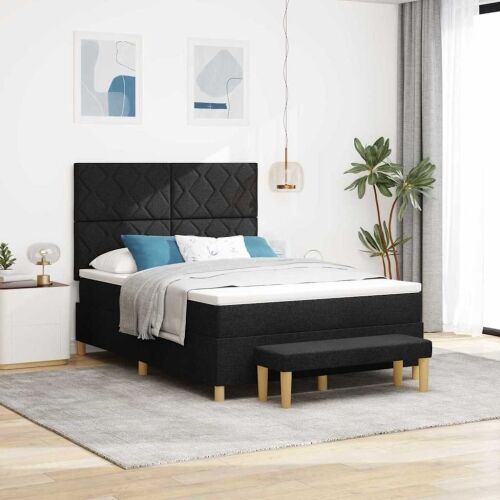 Box spring krevet s jastukom Crna 200 x 140 cm tkanina - Crna 140 x 200 cm Dizajn s rombovima Cijena