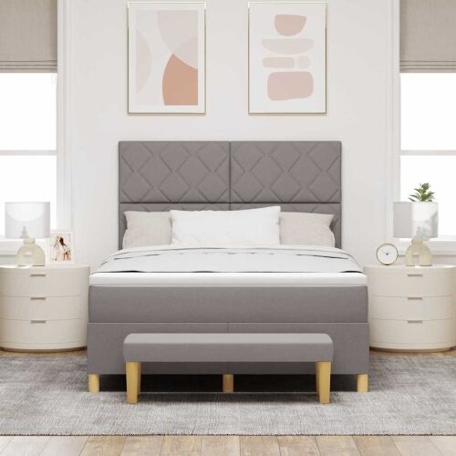 Box spring krevet Sivo-smeđa 200 x 140 cm tkanina - Sivo-smeđa 140 x 200 cm Dizajn s rombovima Cijena