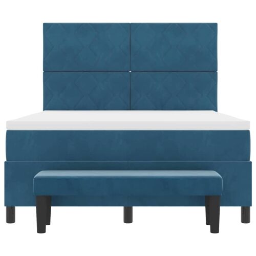 Box spring krevet Tamno plava 190 x 140 cm Baršun - Tamno plava 140 x 190 cm Dizajn s rombovima Cijena