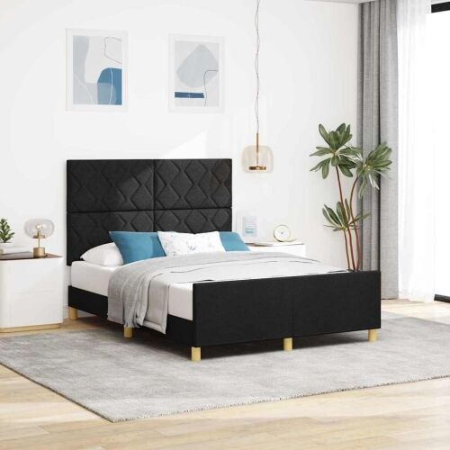 Okvir za krevet s uzglavljem Crna 140 x 190 cm tkanina - Crna 140 x 190 cm Dizajn s rombovima Cijena