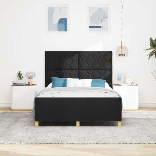 Okvir za krevet s uzglavljem Crna 140 x 200 cm tkanina - Crna 140 x 200 cm Dizajn s rombovima Cijena